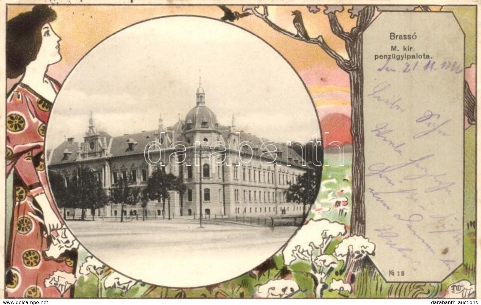 T2/T3 Brassó, Kronstadt, Brasov; Pénzügyi Palota / Financial Palace. Art Nouveau Litho Frame (EK) - Unclassified