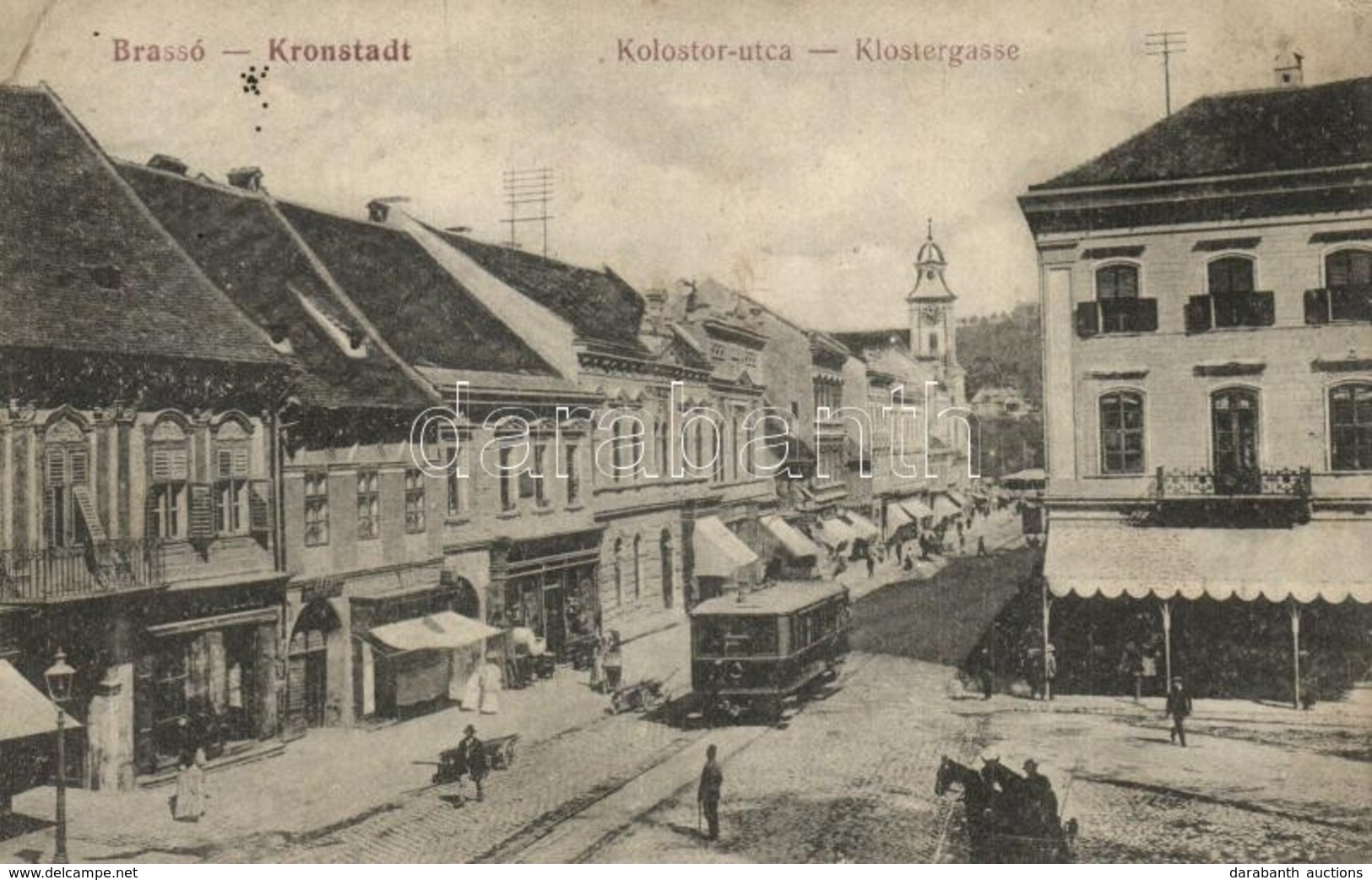 ** T3 Brassó, Kronstadt, Brasov; Kolostor Utca, üzletek, Kávéház, Villamos / Klostergasse / Street View, Shops, Café, Tr - Non Classificati