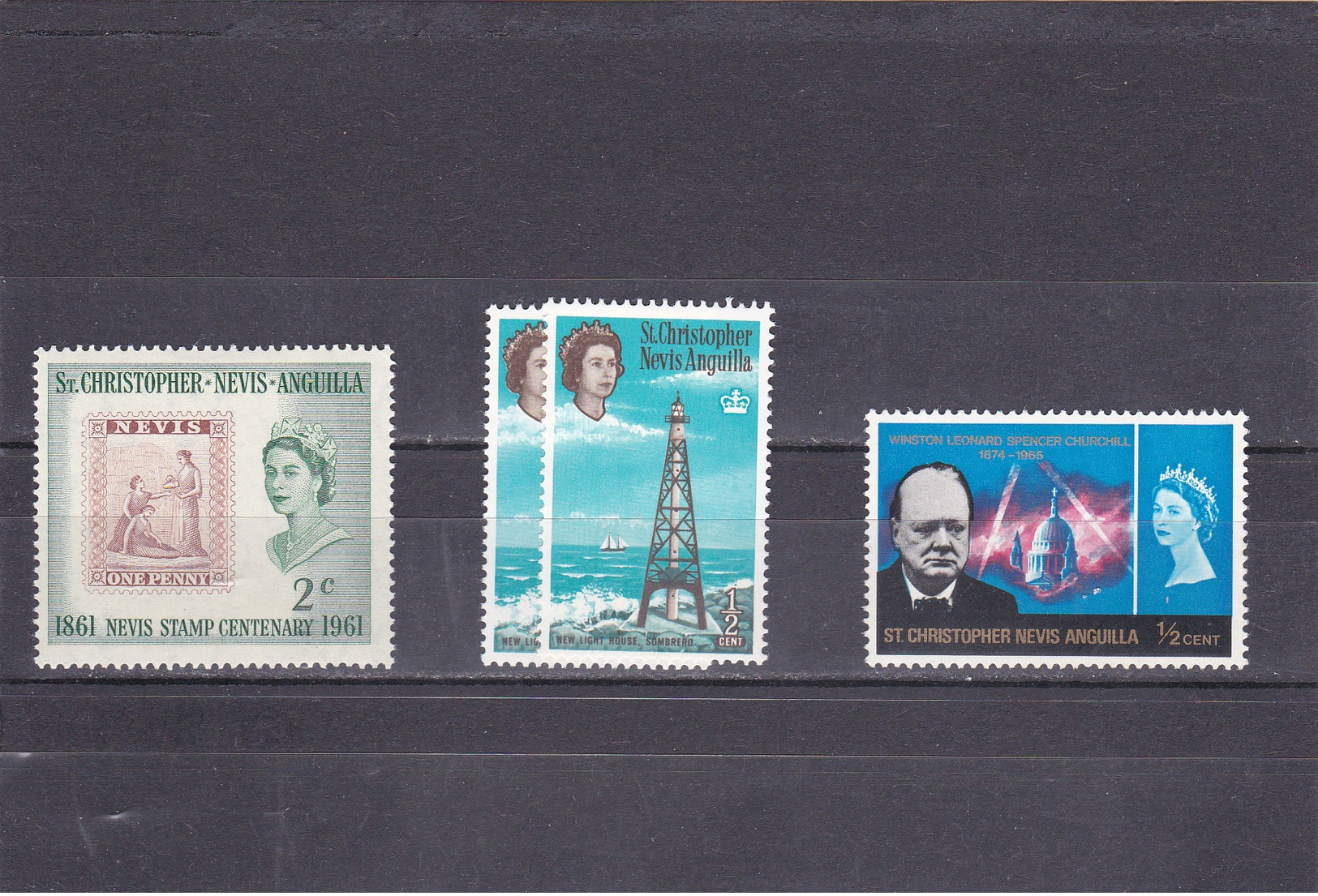 Saint Christophe 1961-66  Neuf  153, 159 Et 181  Timbre Sur Timbre, Phare Et Churchill - St.Kitts-et-Nevis ( 1983-...)