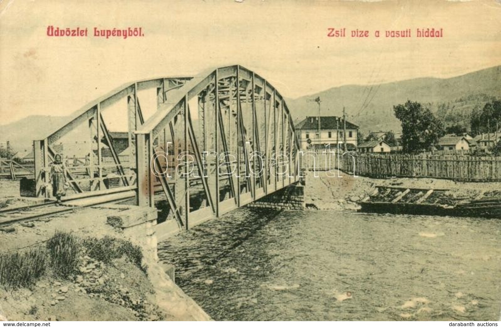 T2/T3 Lupény, Lupeni; Zsil Vize, Vasúti Híd. W. L. 1700. / Jiu Riverside, Railway Bridge (fl) - Unclassified