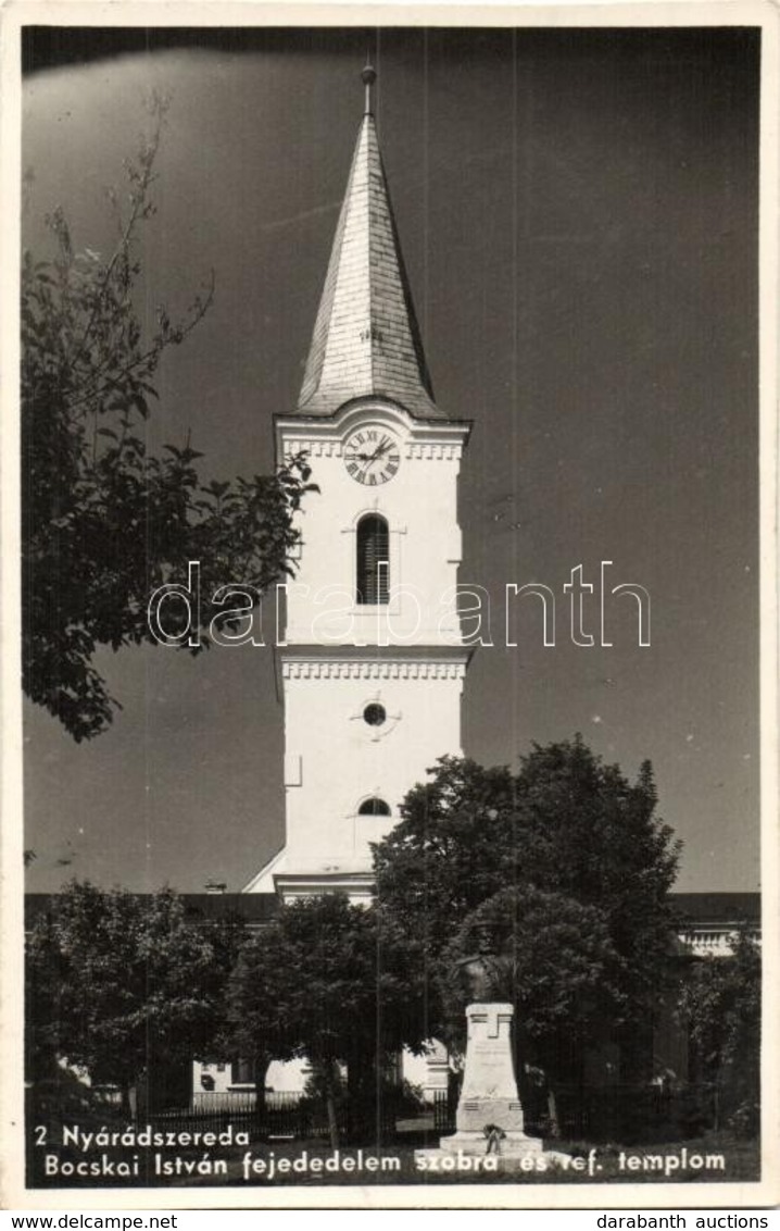 * T2 Nyárádszereda, Miercurea Nirajului; Bocskai István Fejedelem Szobor és A Református Templom / Statue, Church - Unclassified