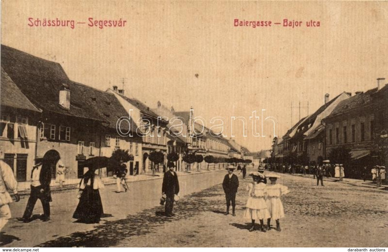 T2/T3 Segesvár, Schassburg, Sighisoara; Bajor Utca / Baiergasse / Street View (EK) - Unclassified