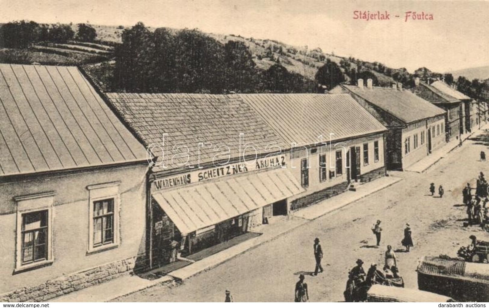 T2 Stájerlak, Staier, Steierdorf; Fő Utca, Piac, Schneitzer áruháza és Kiadása / Main Street, Shop, Market - Unclassified