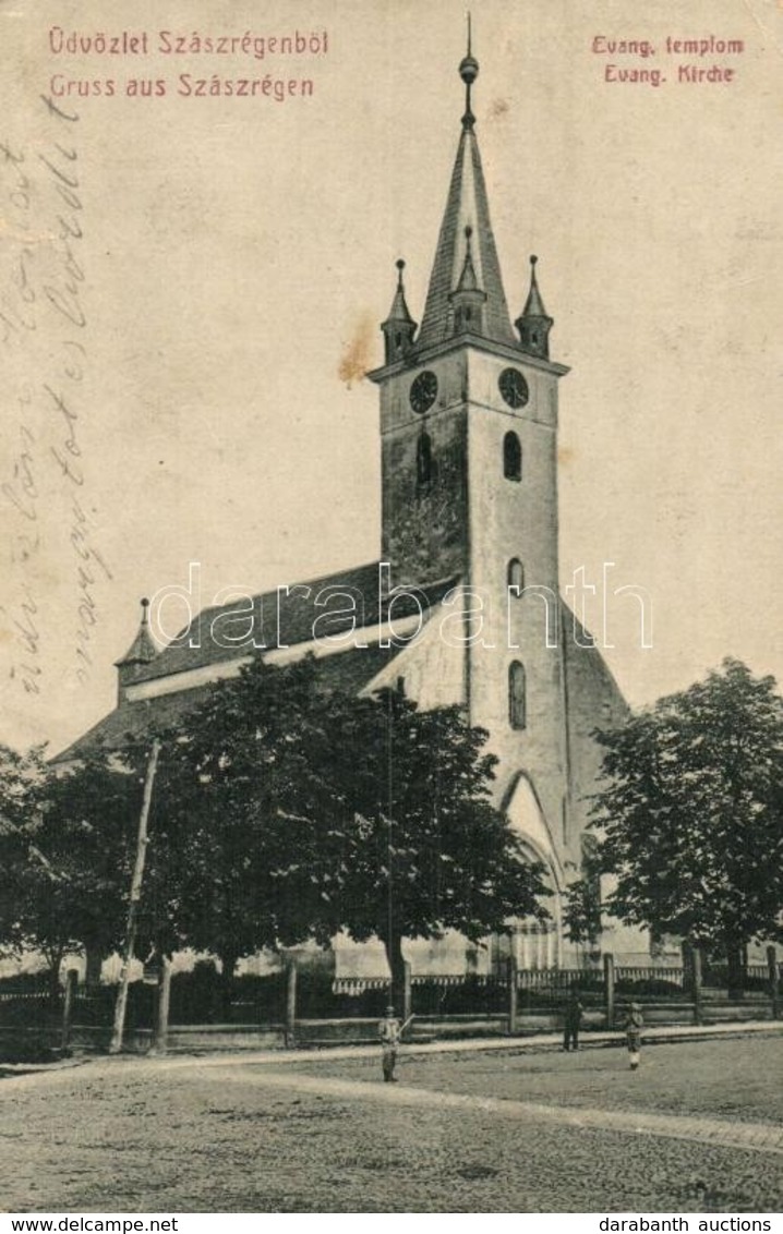 * T3 Szászrégen, Reghin; Evangélikus Templom. W. L. 1630. / Evang. Kirche / Church (szakadás / Tear) - Unclassified