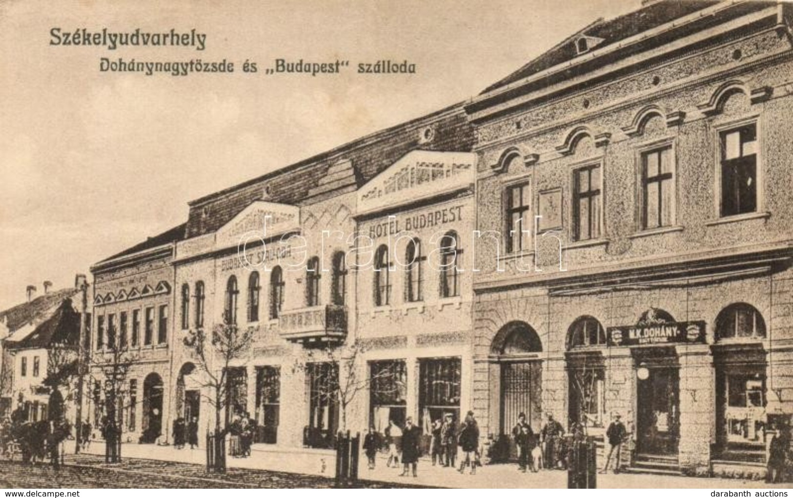 ** T2/T3 Székelyudvarhely, Odorheiu Secuiesc; Dohány Nagytőzsde, Budapest Szálloda, Utcakép / Tobacco Shop, Hotel, Stree - Unclassified