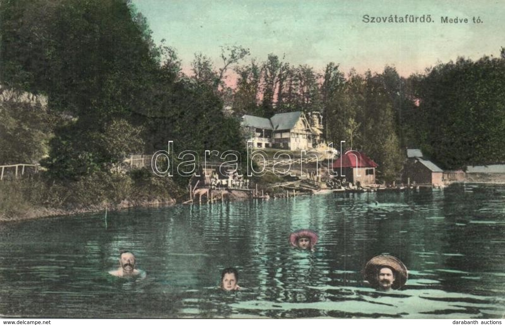 T2 Szovátafürdő, Baile Sovata; Medve-tó. Fürdőzős Montázslap / Lake. Montage With Bathing People - Unclassified