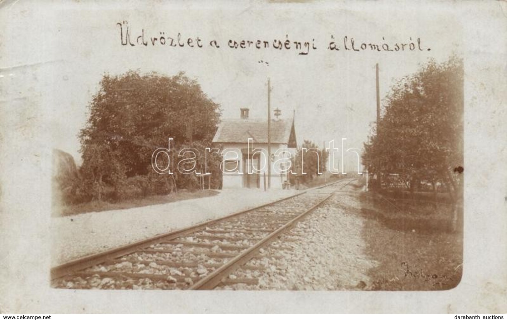 T2/T3 1913 Cserencsény, Cerencany; 9-es Számú Vasútállomás őrház Bakterrel. Ritka Felvétel! / Railway Station Guard Hous - Unclassified