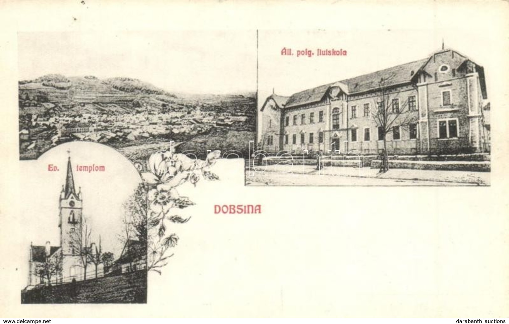 T2 Dobsina, Állami Polgári Fiú Iskola, Evangélikus Templom / Boy School, Church. Floral - Unclassified