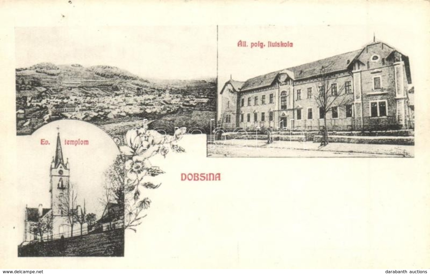 T2 Dobsina, Állami Polgári Fiú Iskola, Evangélikus Templom / Boy School, Church. Floral - Zonder Classificatie