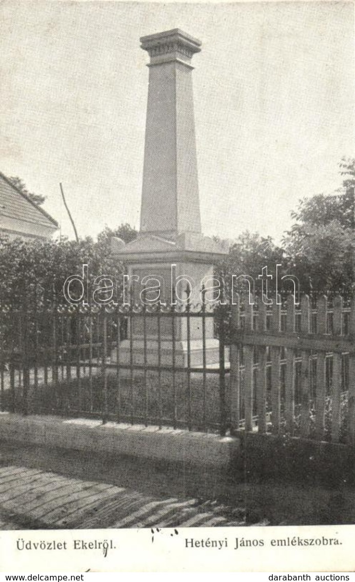 T2 Ekel, Okolicná Na Ostrove; Hetényi János Emlékszobor. Kellner Ignác Kiadása / Monument - Non Classificati