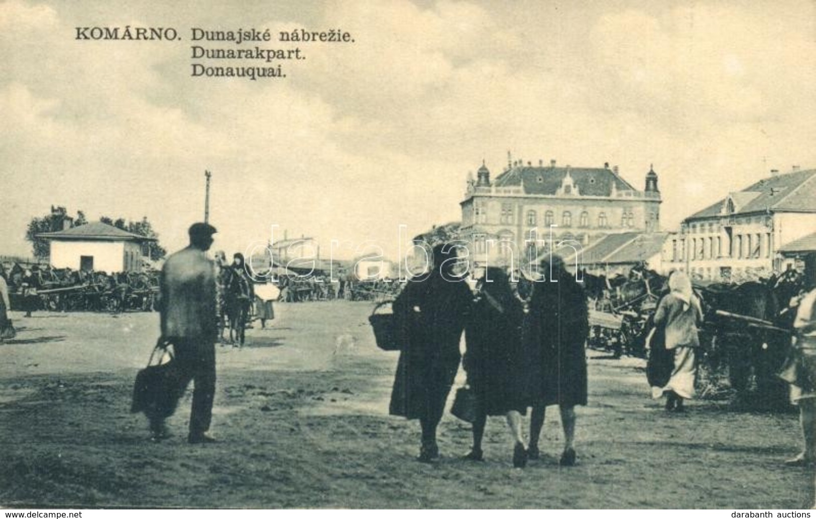 ** T2 Komárom, Komárnó; Duna Rakpart, Piac árusokkal. L.H.K.No. 51. 1932. / Dunajske Nábrezie / Donauquai / Danube Quay, - Unclassified