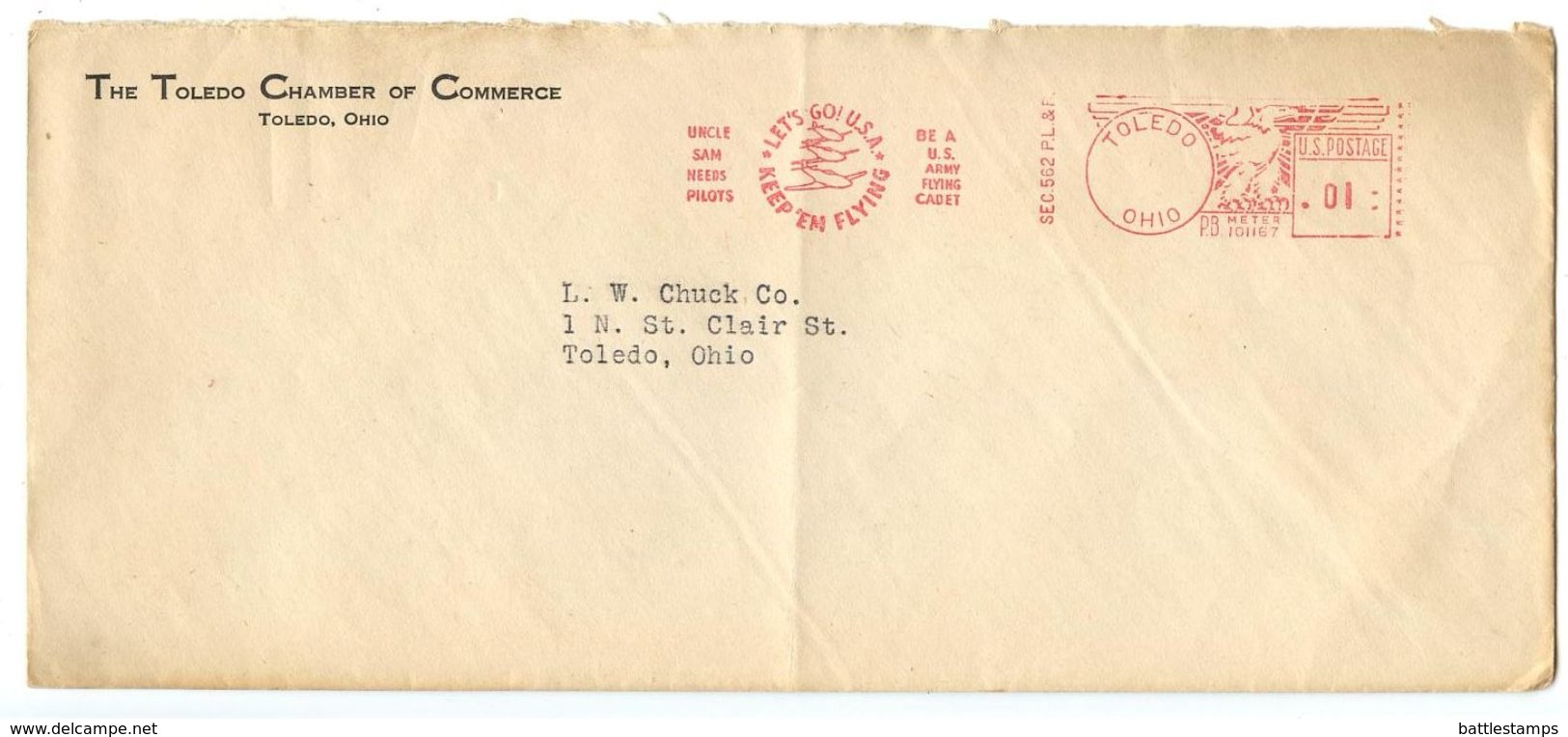 United States 1940‘s Cover Toledo Ohio, Meter & U.S. Army Flying Cadets Slogan - Lettres & Documents