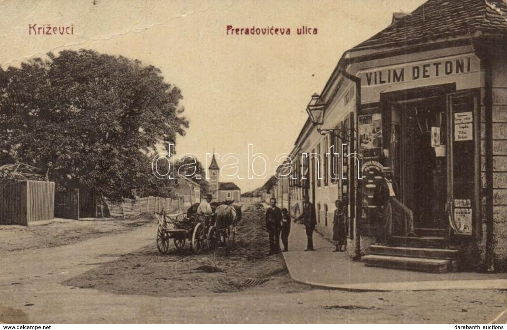 T3 Kőrös, Krizevac, Krizevci; Preradoviceva Ulica / Utcakép, Vilim Detoni üzlete. W. L. Bp. 1569. / Street View, Shop (E - Unclassified