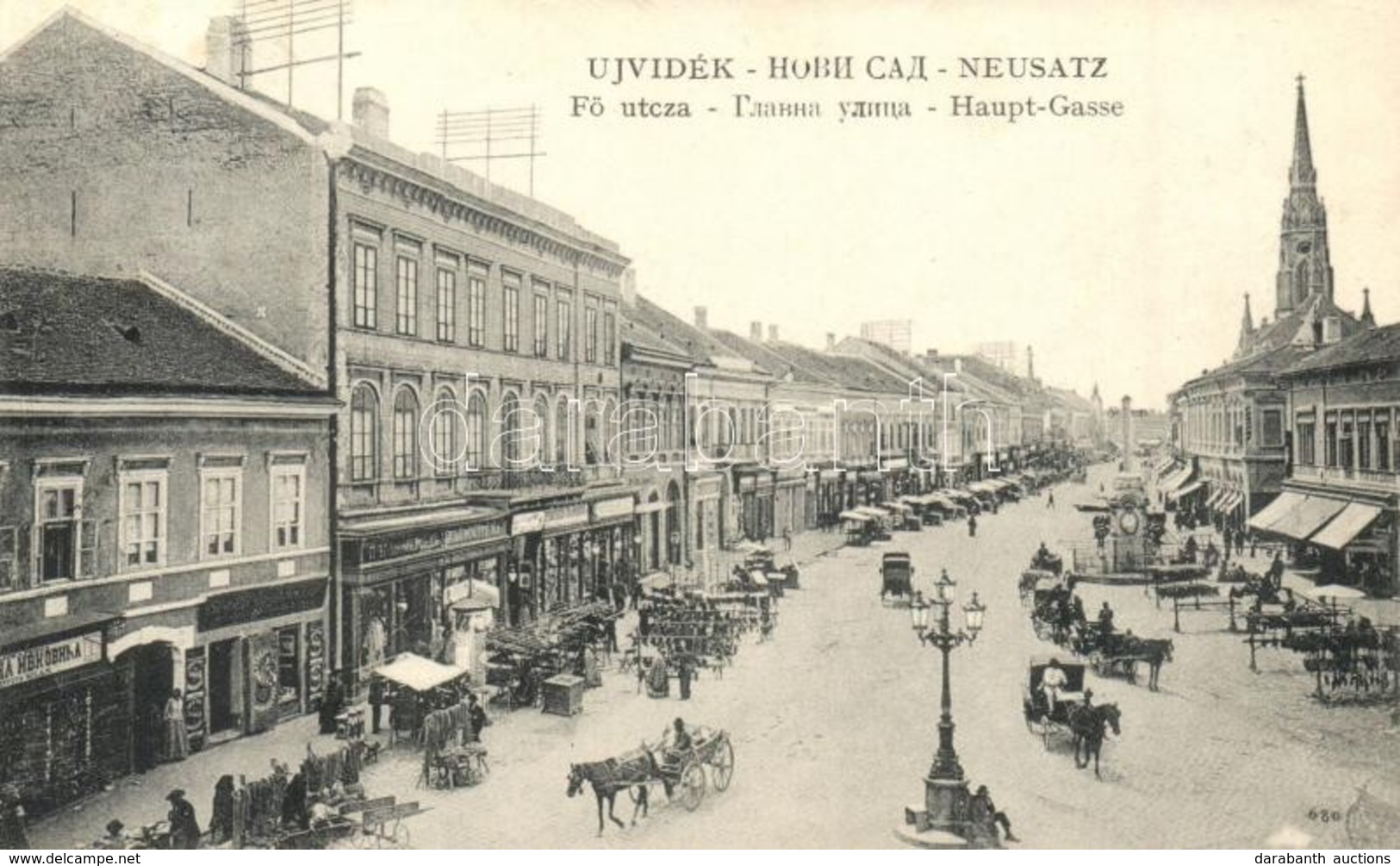 T2 Újvidék, Novi Sad; Fő Utca, Piac, Singer Varrógép, Momirovits üzlete / Main Street With Market And Shops - Unclassified