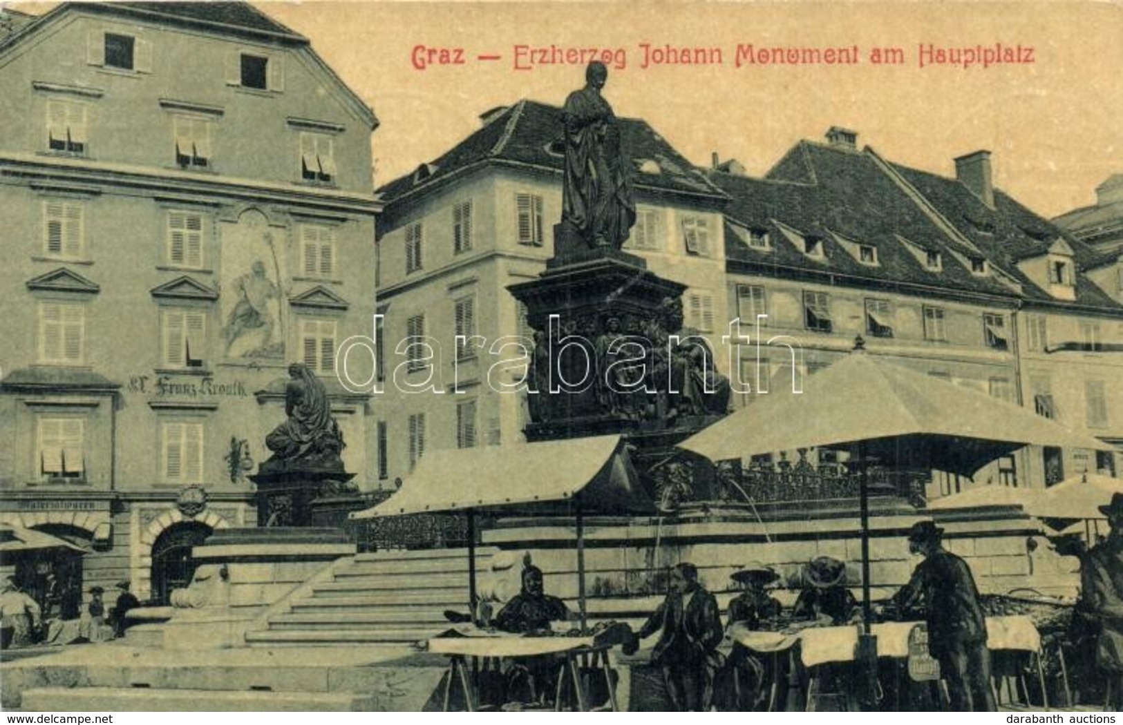 T2/T3 Graz, Erzherzog Johann Monument Am Hauptplatz, Franz Kroath Materialwaren / Main Square, Monument, Market Vendors, - Unclassified