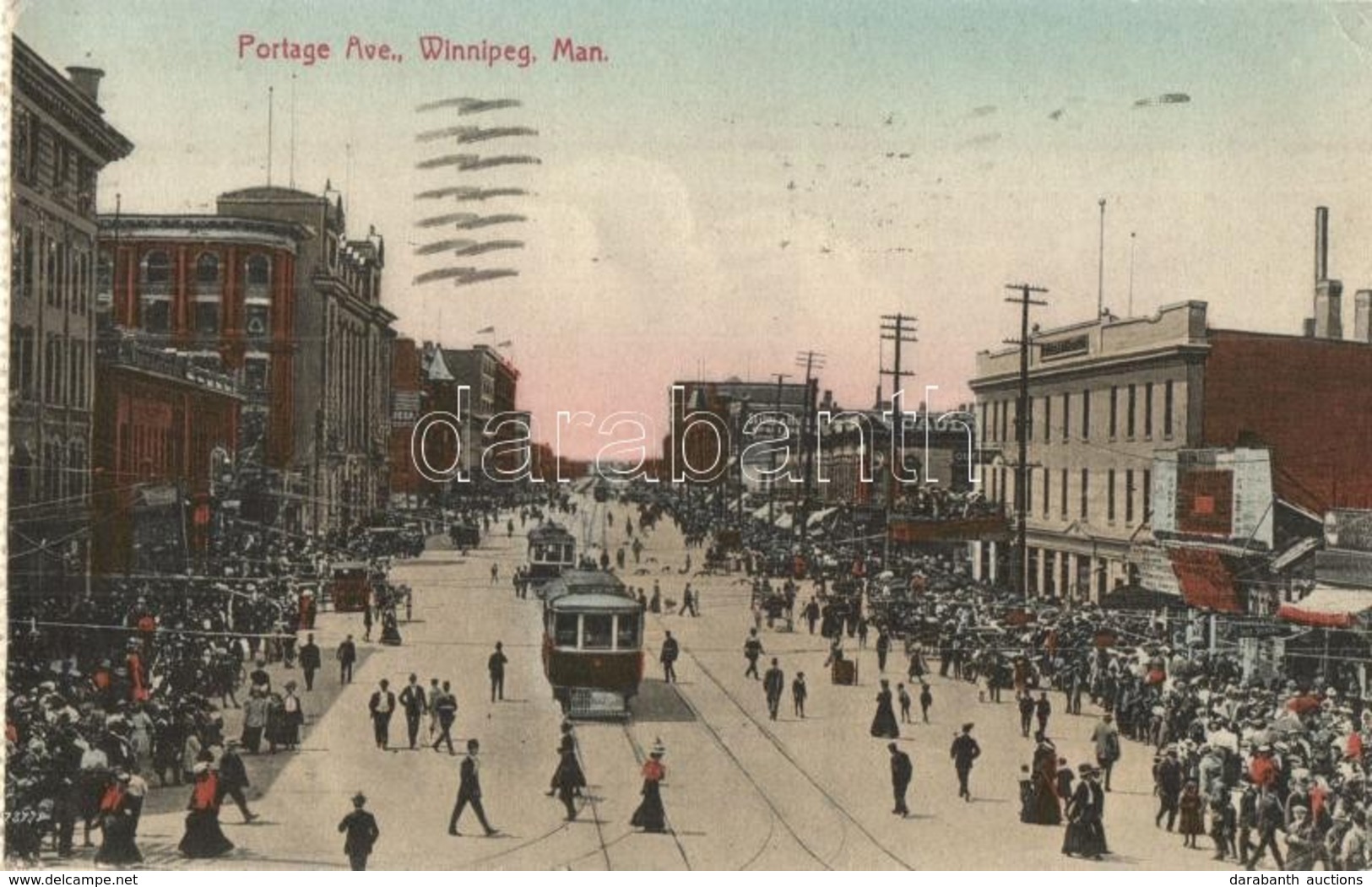 T2/T3 Winnipeg, Portage Avenue, Tram, Shops (from Postcard Booklet) (EK) - Unclassified