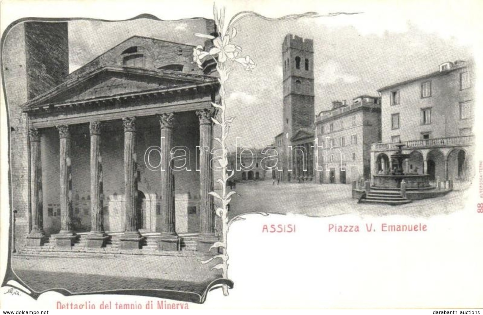 ** T1 Assisi, Dettaglio Del Tempio Di Minerva, Piazza V. Emanuele / Temple, Square. Art Nouveau - Unclassified