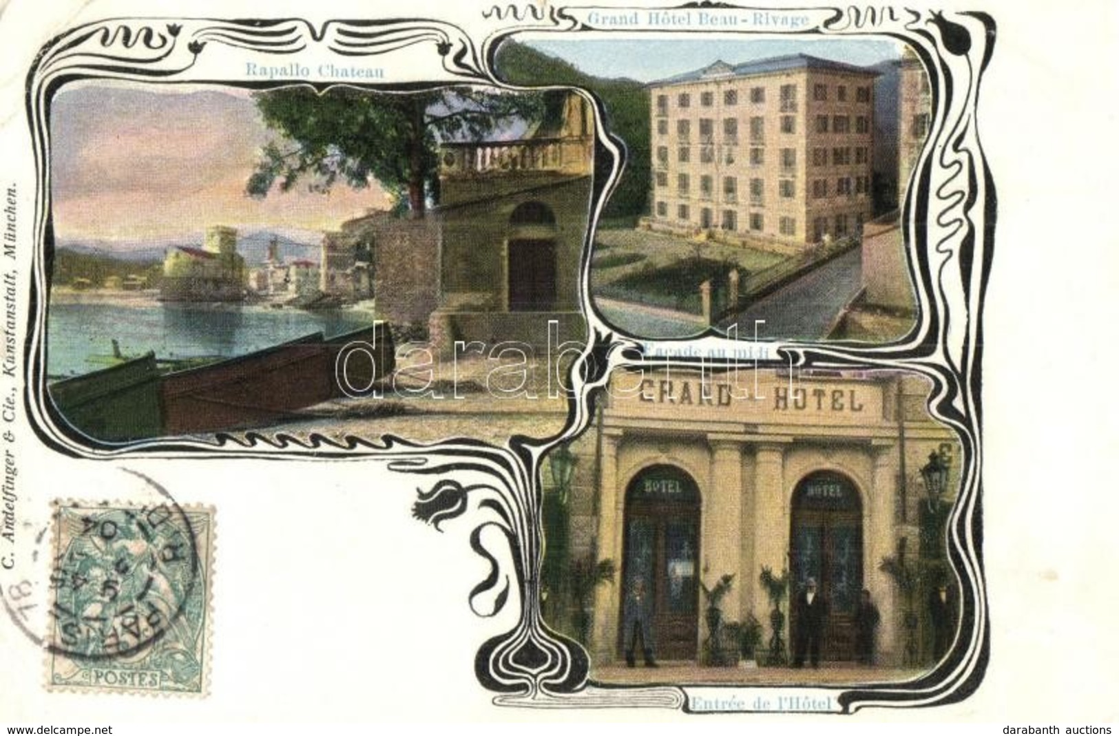 T3 Rapallo, Chateau, Grand Hotel Beau-Rivage, Entrée / Castle, Hotel With The Entry Doors. Art Nouveau, TCV Card (small  - Unclassified