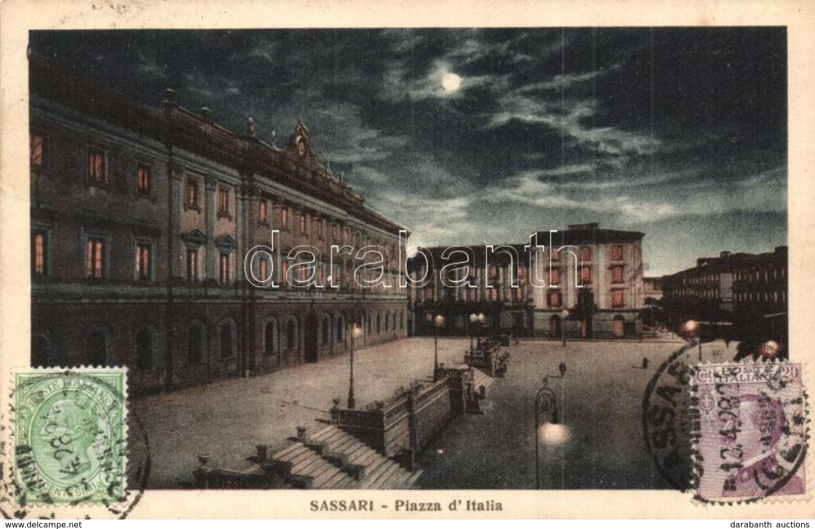 T2 Sassari, Piazza D'Italia / Square At Night, TCV Card - Unclassified