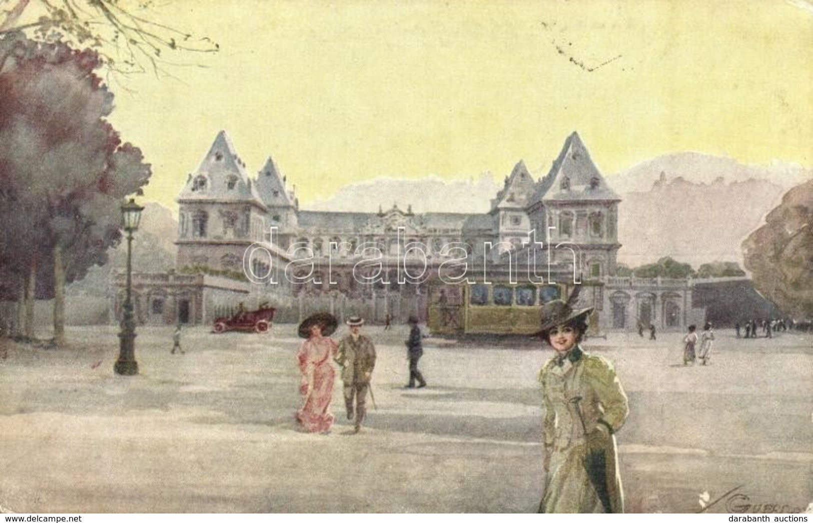 * T2/T3 Torino, Turin; Castello Del Valentino Dal Corso / Castle, Tram. Italian Art Postcard S: Guerzoni - Unclassified