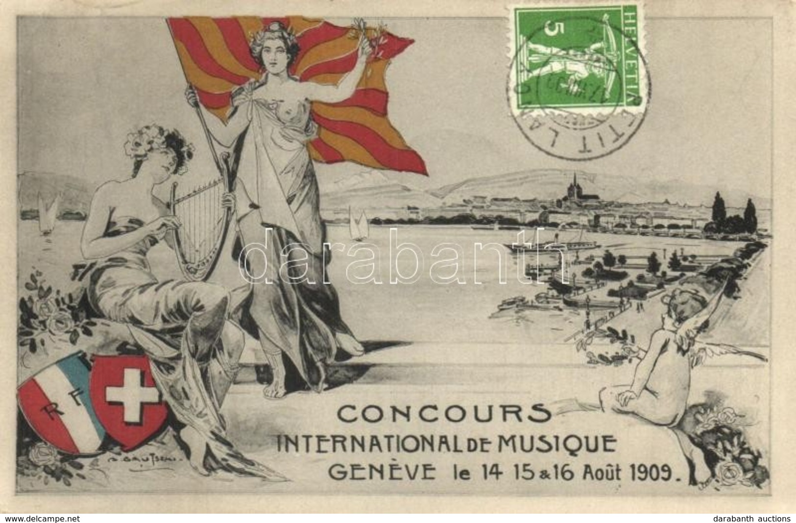 T2/T3 1909 Geneve, Geneva; Concours International De Musique / International Music Competition Advertisement Card, Swiss - Non Classificati