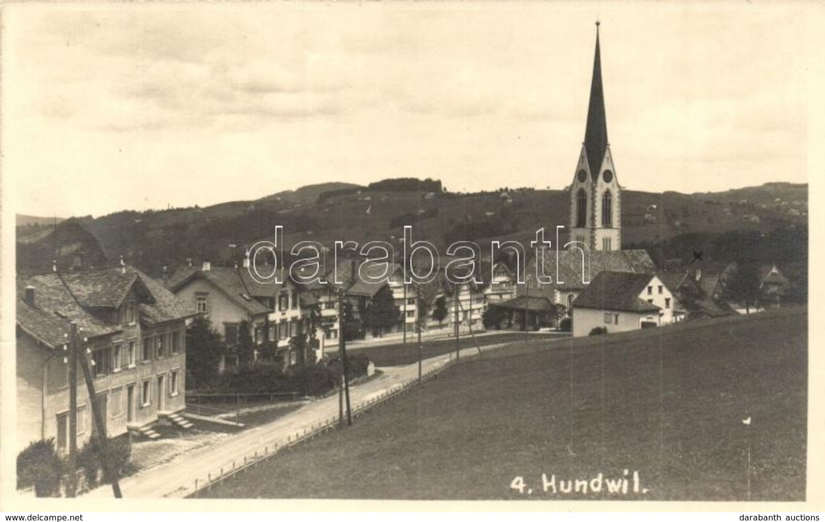 * T2 1919 Hundwil, Street View With Church. Photo - Non Classificati