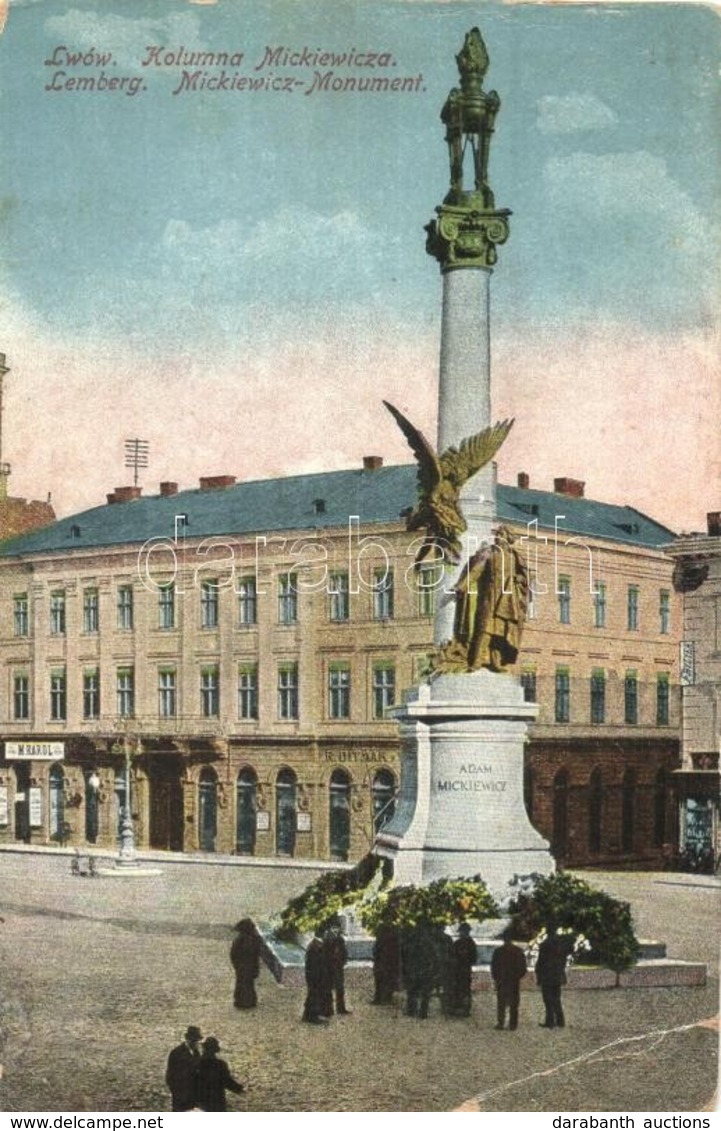 ** T3 Lviv, Lwów, Lemberg; Kolumna Mickiewicza / Monument, Shops Of M. Karol And R. Uitvar  (EB) - Unclassified