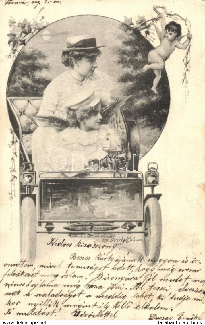 T2/T3 Ladies In Automobile With Angel. Art Nouveau S: Ch. Scolik  (EK) - Non Classificati