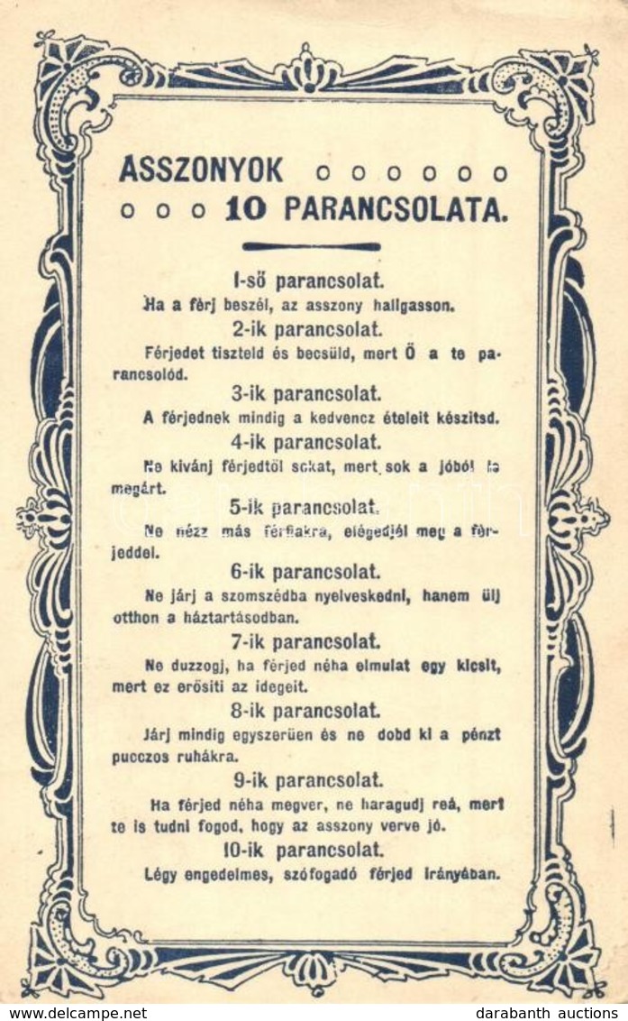 ** T2/T3 Asszonyok 10 Parancsolata. Bíró Albert Kiadása / Ten Commandments Of Women, Humour - Non Classificati