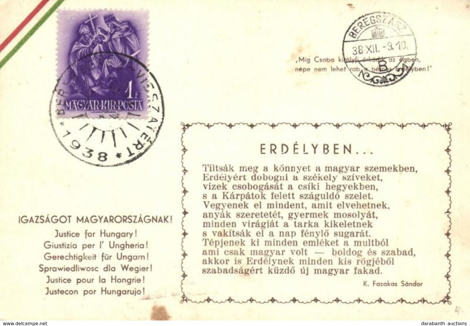 * T2/T3 Erdélyben... Igazságot Magyarországnak! / Hungarian Irredenta '1938 Beregszász Visszatért' So. Stpl  (EK) - Unclassified