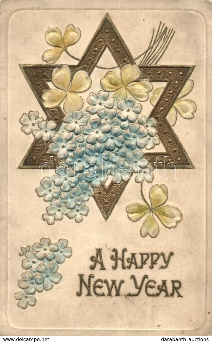 * T2/T3 Happy Nerw Year. Star Of David, Floral Emb. Greeting Card. Judaica  (non PC) (EK) - Unclassified