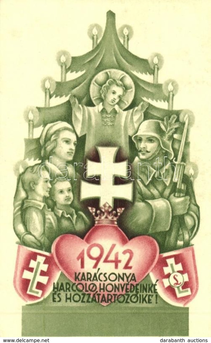 ** T2 1942 Karácsonya Harcoló Honvédeinké és Hozzátartozóiké; Levente Szimbólumokkal, Hajtható Lap / WWII Hungarian Mili - Unclassified