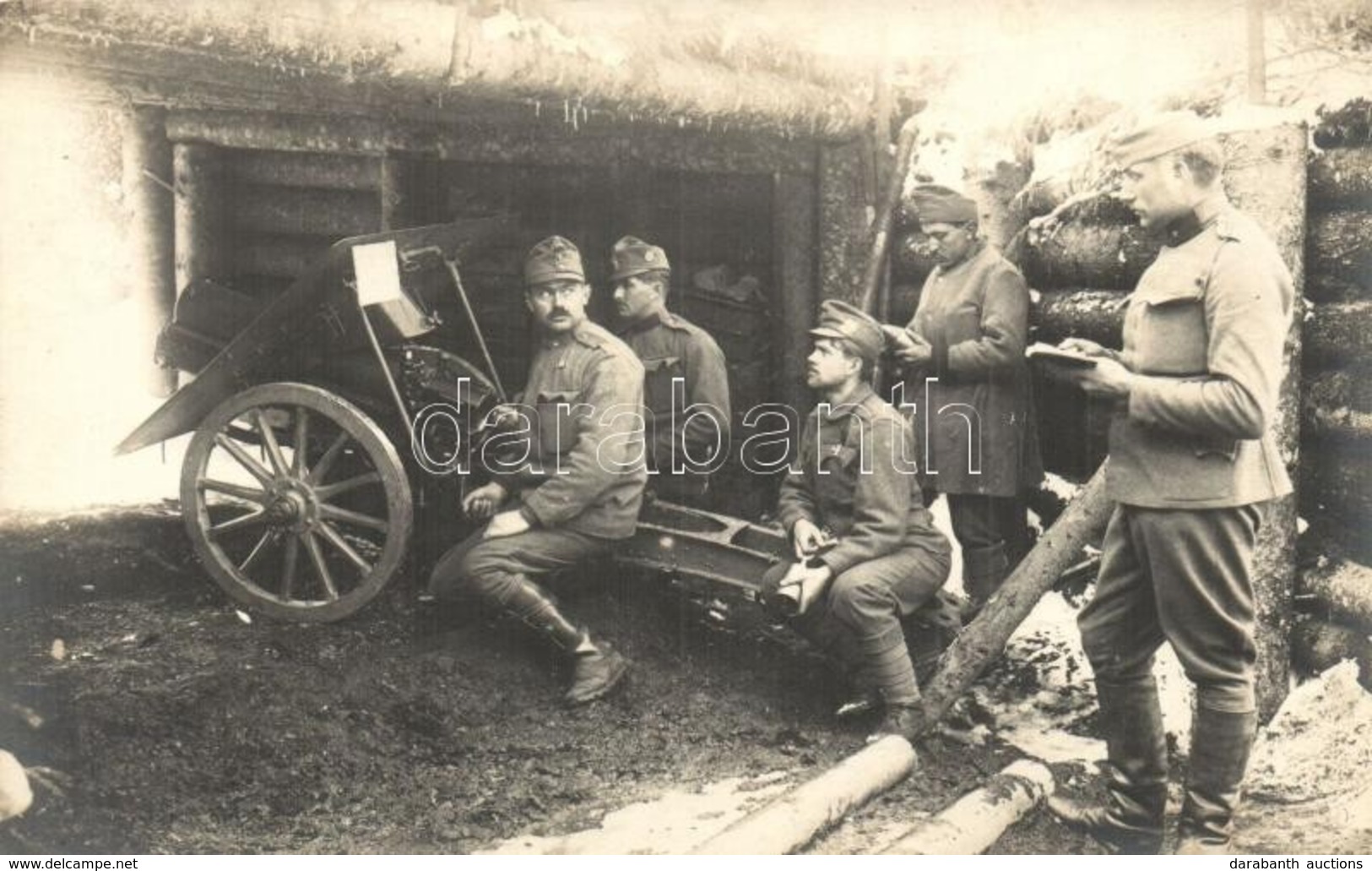 * T2 Hegyi ágyú A Magaslati Lövészárokba / WWI Austro-Hungarian K.u.K. Mountain Troop Soldiers With Cannon. Photo - Non Classificati