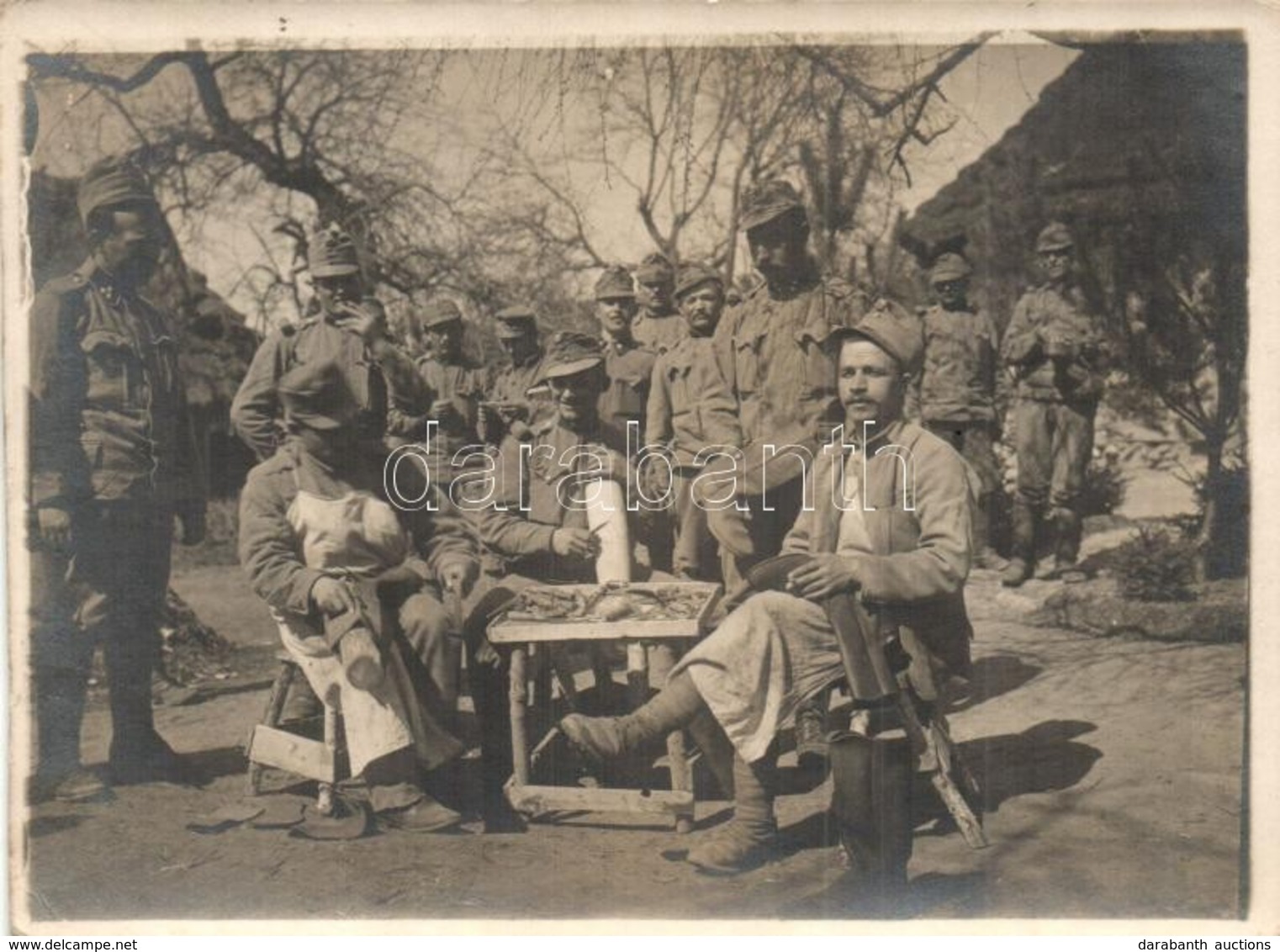** T2/T3 Csizma Készítés A Fronton / WWI Austro-Hungarian K.u.K. Soldiers Making Boots At The Field. Photo (EK) - Unclassified