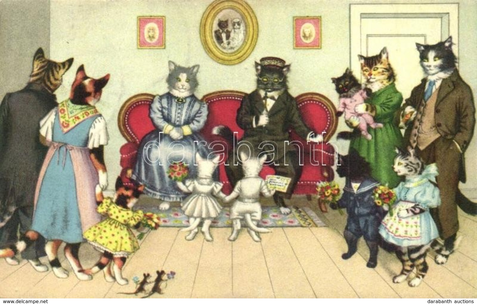 * T3 Cat Family At A Wedding Anniversary. Max Künzli No. 4737. - Modern Postcard  (Rb) - Ohne Zuordnung