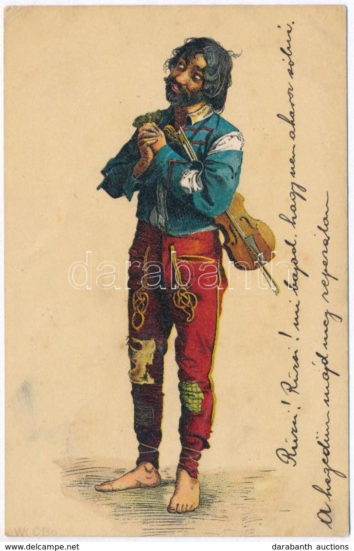 * Cigány Muzsikus. 6 Darabos Litho Művész Képeslap Sorozat. W.K. C. Bp. / Gypsy Musician. 6 Litho Art Postcards From A P - Non Classificati