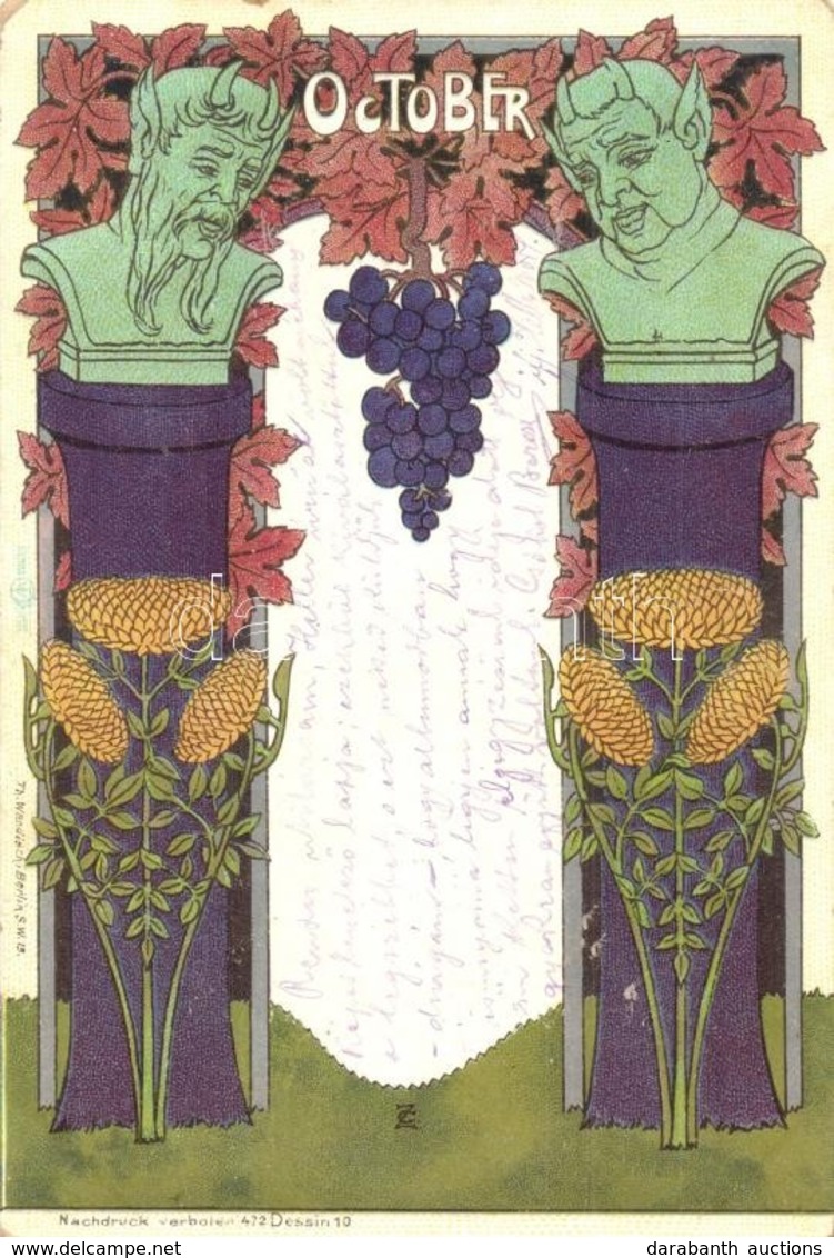 T2 1899 October. Grape Harvest Art Postcard. Th. Wendisch 472. Art Nouveau, Litho S: Z.C. (?) - Unclassified