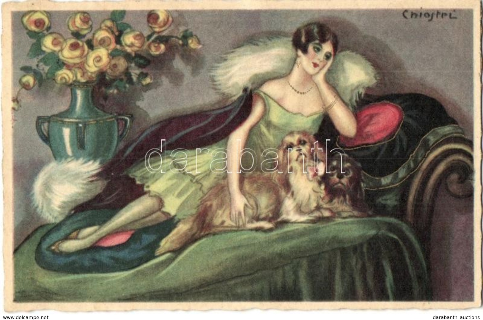 T2 Lady With Dogs / Italian Art Postcard. Ballerini & Fratini 316. S: Chiostri - Unclassified
