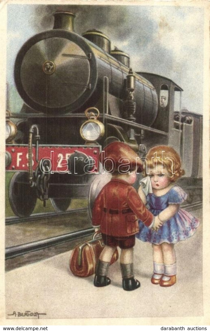 T2/T3 Italian Art Postcard. Children With Locomotive. C.C.M. 2572 S: A. Bertiglia  (EB) - Non Classificati