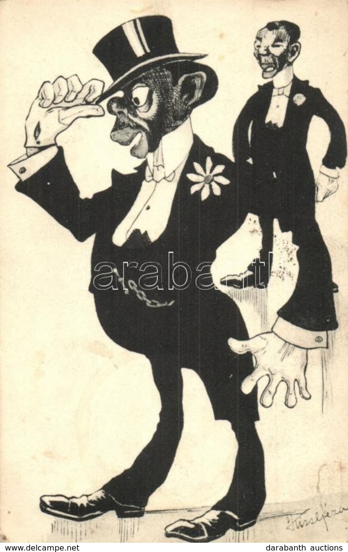 T2/T3 Black Gentlemen. Original Hand-drawn Art Postcard. S: Kiss Géza (EK) - Sin Clasificación