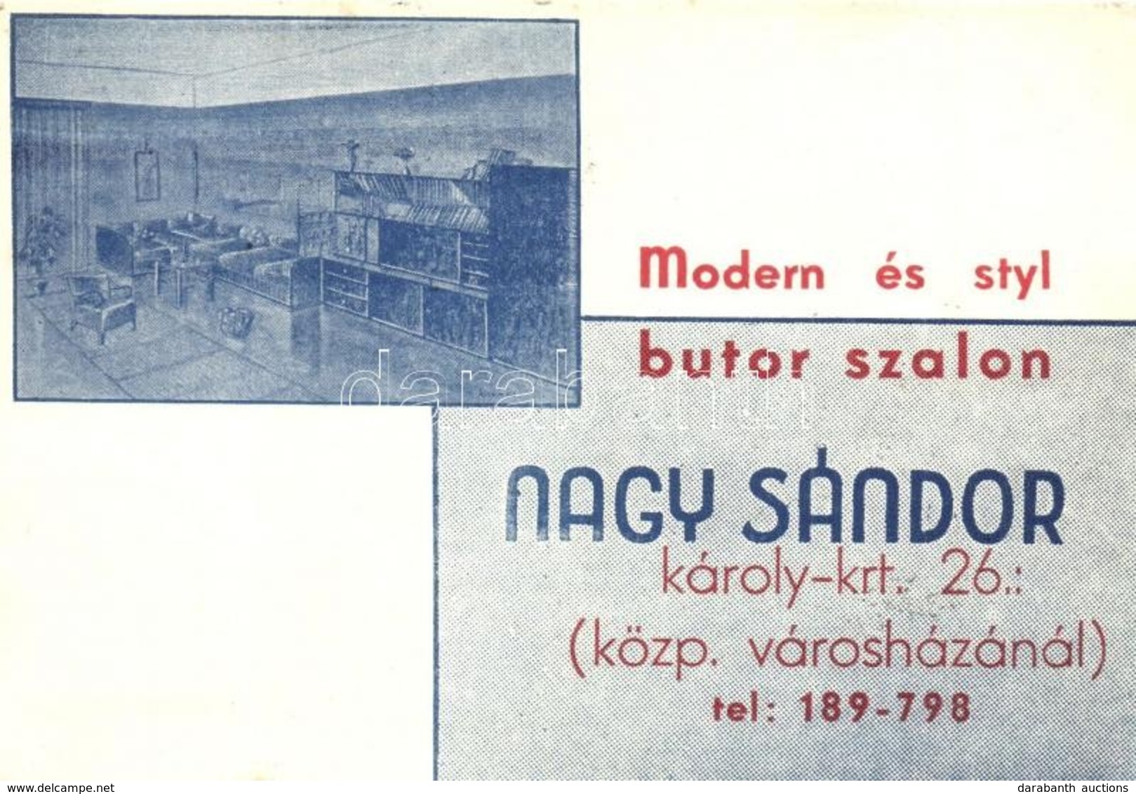 * T2/T3 Budapest, Nagy Sándor Modern és Styl Bútorszalon, Belső. Reklámlap; Károly Körút 26. / Hungarian Furniture Shop  - Sin Clasificación