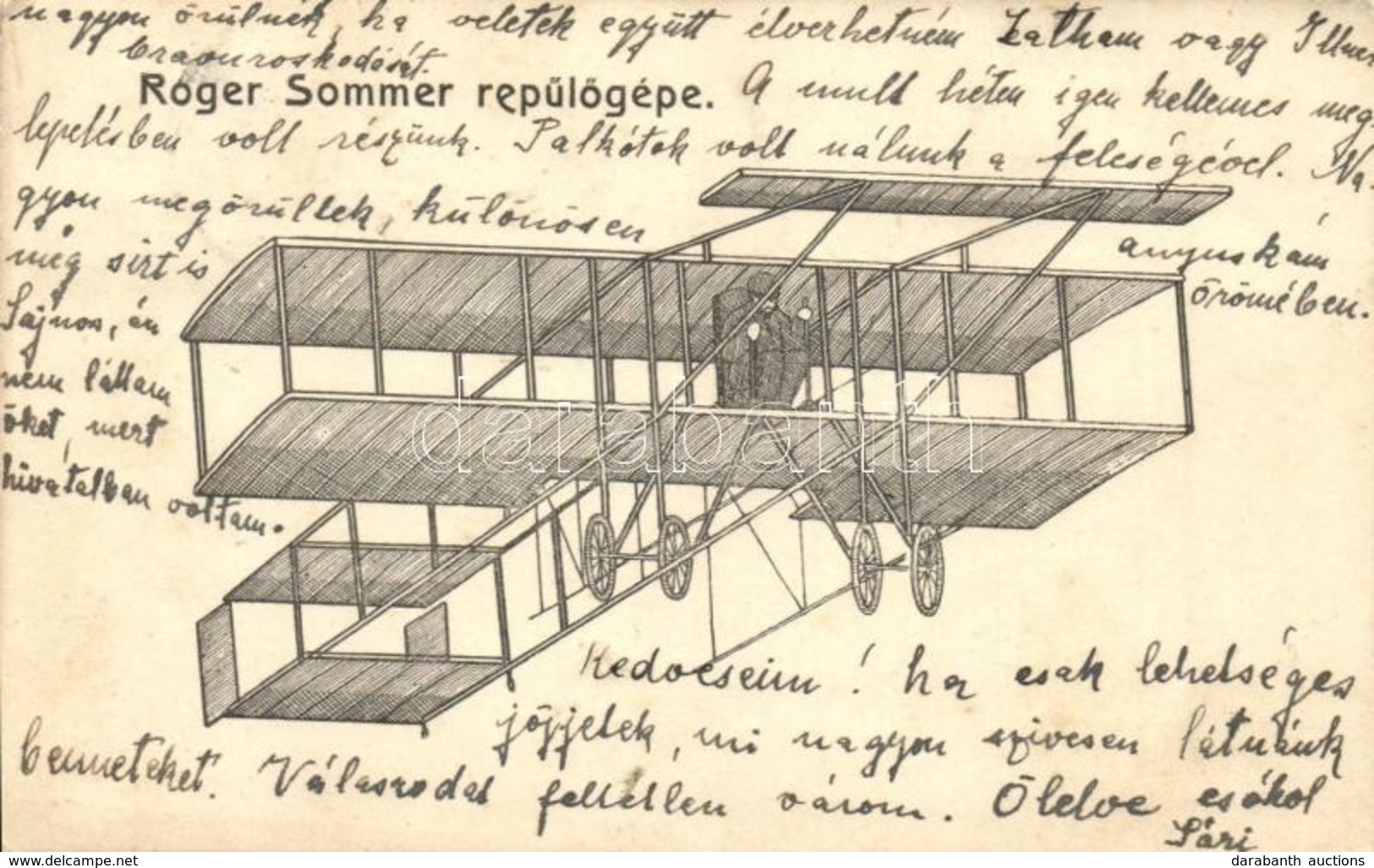 T2/T3 Roger Sommer Repülőgépe / Roger Sommer, French Aviator With His Aircraft (EK) - Non Classificati