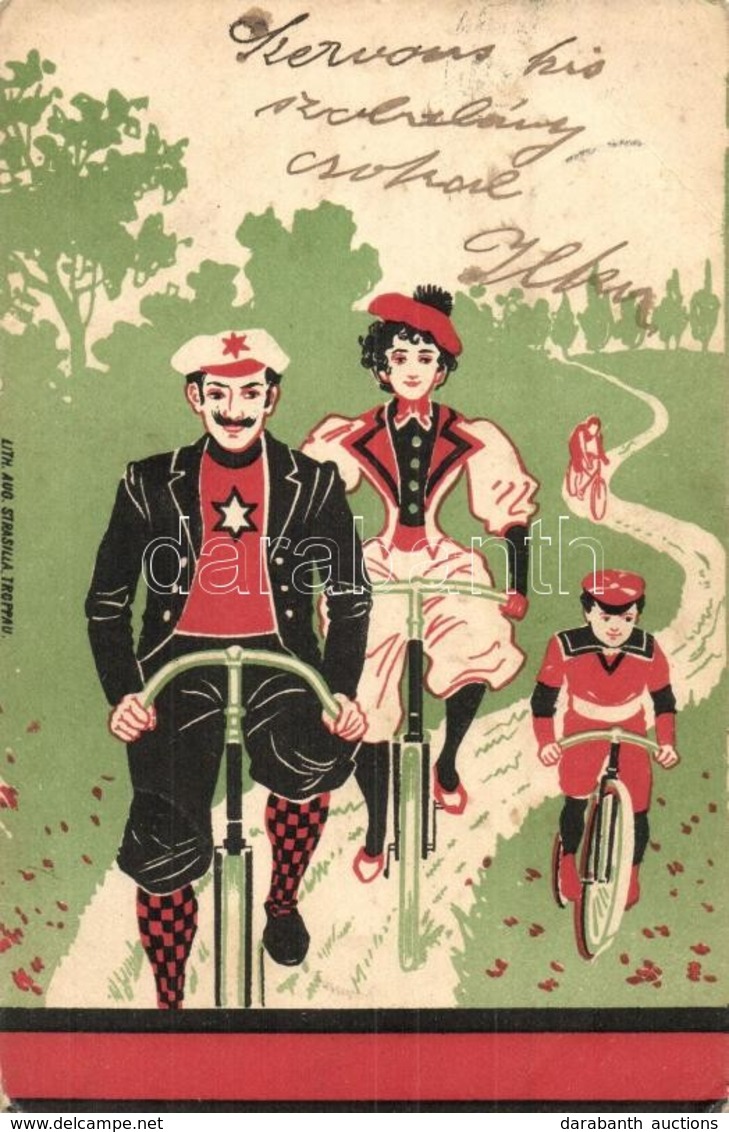 T2/T3 Family On Bicycles. Aug. Strasilla, Troppau Litho (EB) - Unclassified