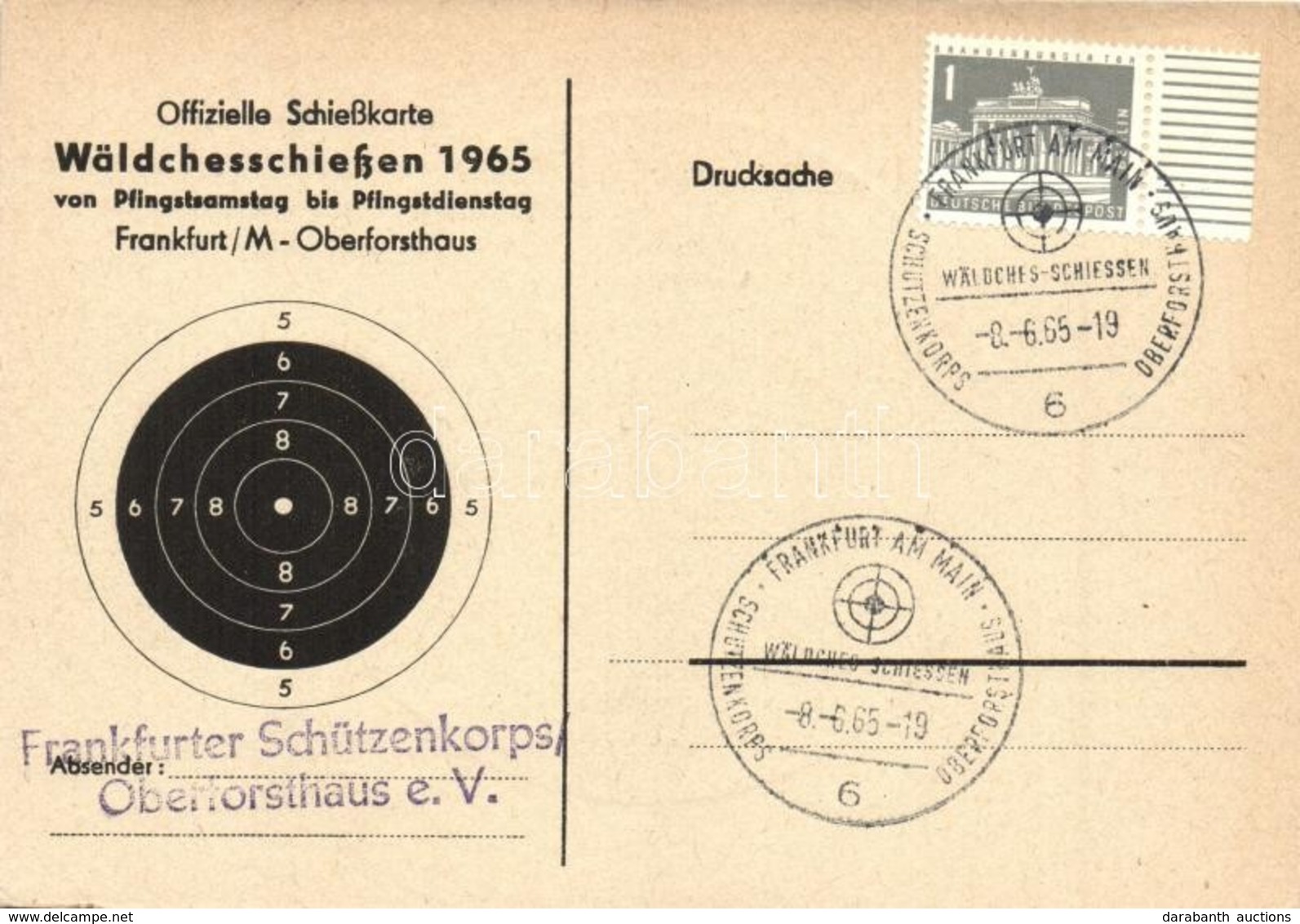 * T2/T3 1966 Offizielle Schiesskarte Wäldchesschiessen / Shooting + Frankfurter Schützenkorps So. Stpl. (EK) - Non Classificati