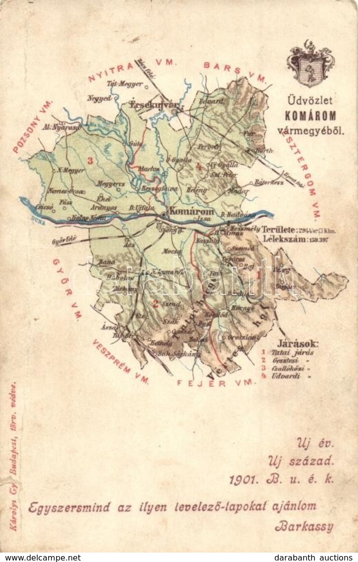 T3 Komárom Vármegye Térképe; Kiadja Károlyi Gy. / Map Of Komárom County (fa) - Non Classificati