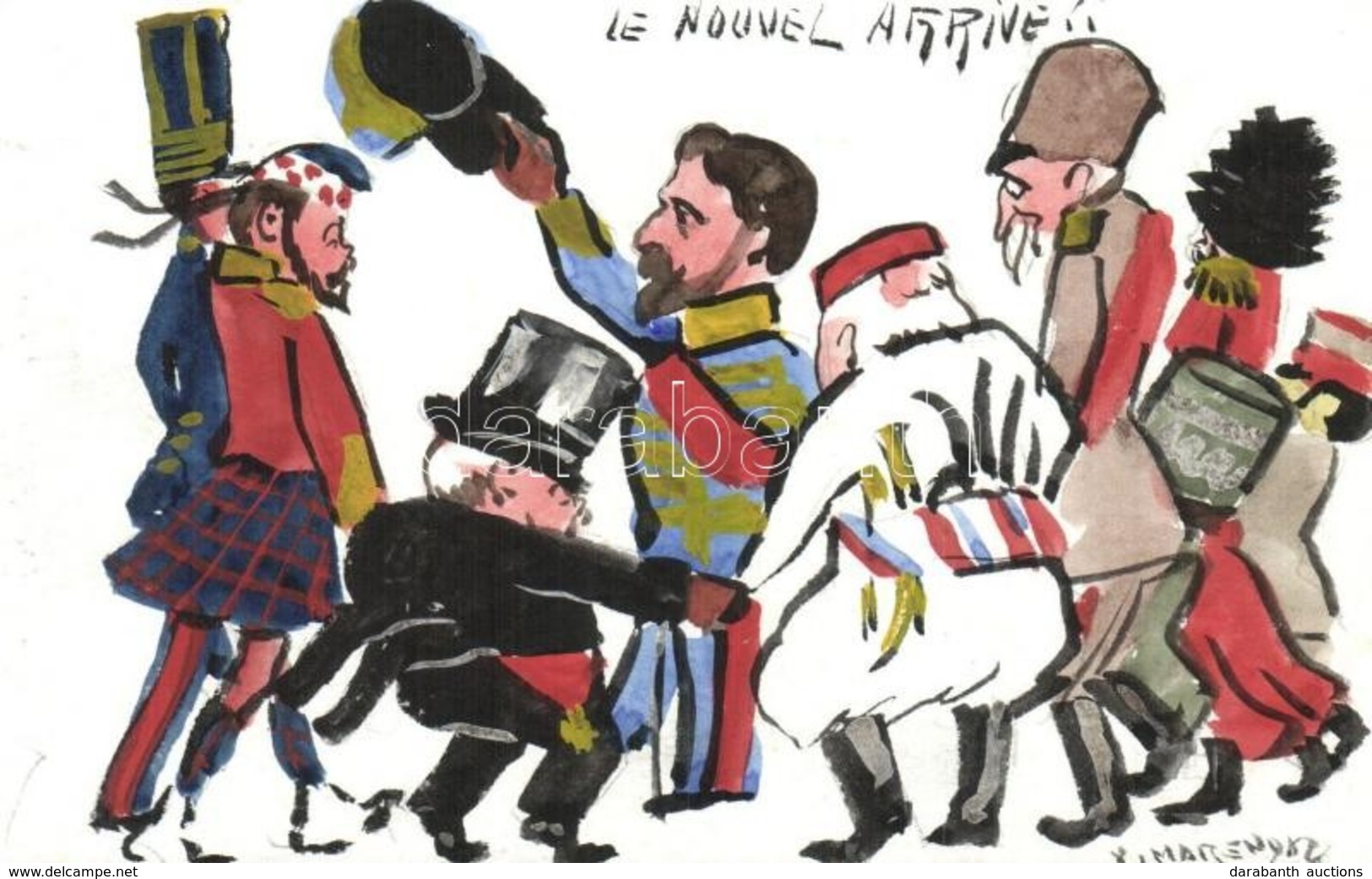 ** T2 Le Nouvel Arrivé!! / Miklós Orosz Cár. Kézzel Festett Művészlap / Nicholas II Of Russia. Hand-painted Art Postcard - Unclassified