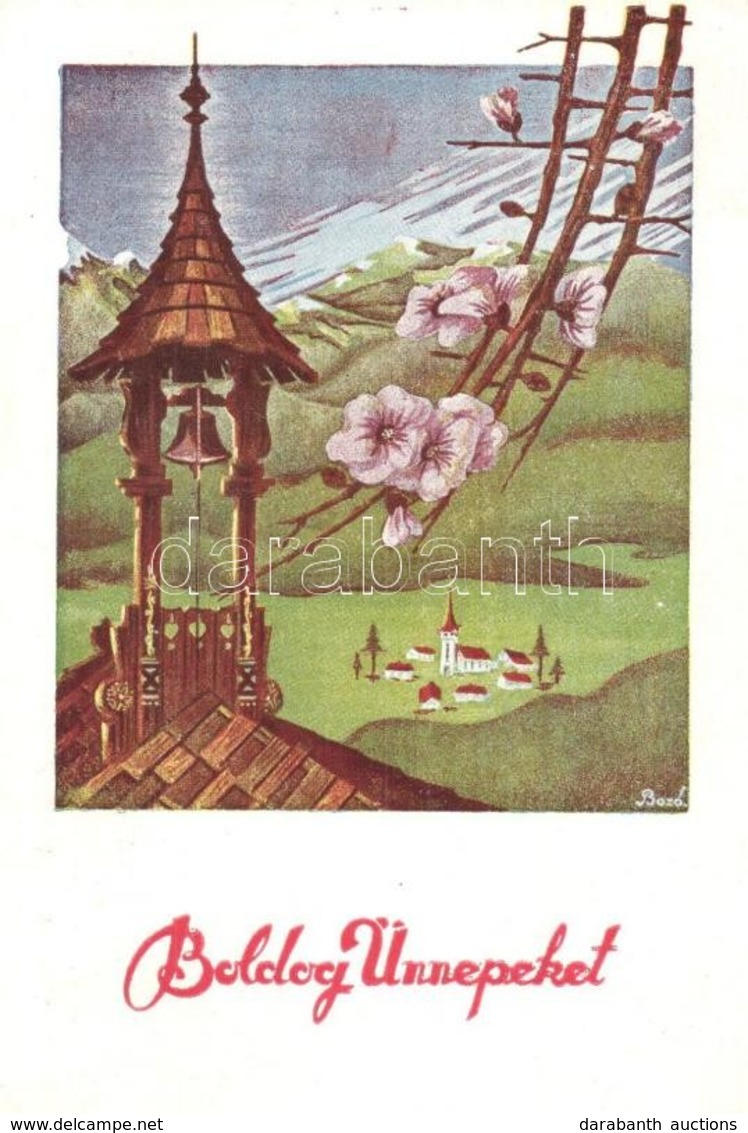 ** T2/T3 Boldog Ünnepeket! / Hungarian Greeting Art Postcard S: Bozó (EK) - Non Classificati