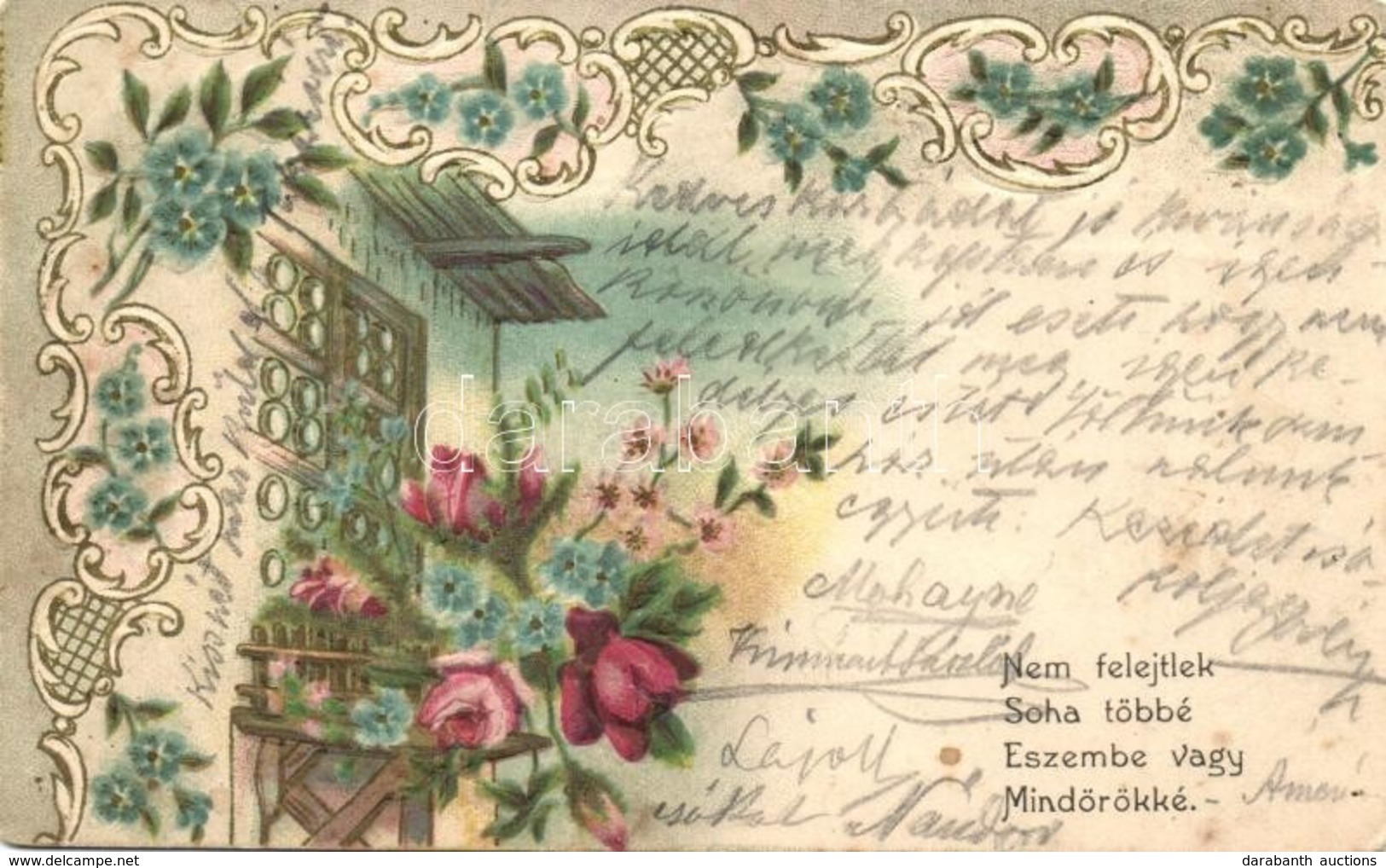 T2/T3 Nem Felejtlek Soha Többé, Eszembe Vagy Mindörökké / Romantic Greeting Card. Floral Art Nouveau Litho (EK) - Non Classificati