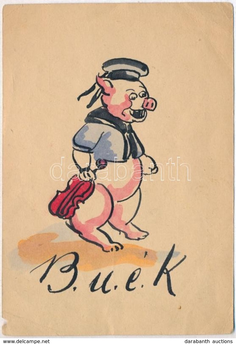 ** T3/T4 BUÉK / New Year Greeting Art Postcard With Pig Mariner (tear) - Unclassified