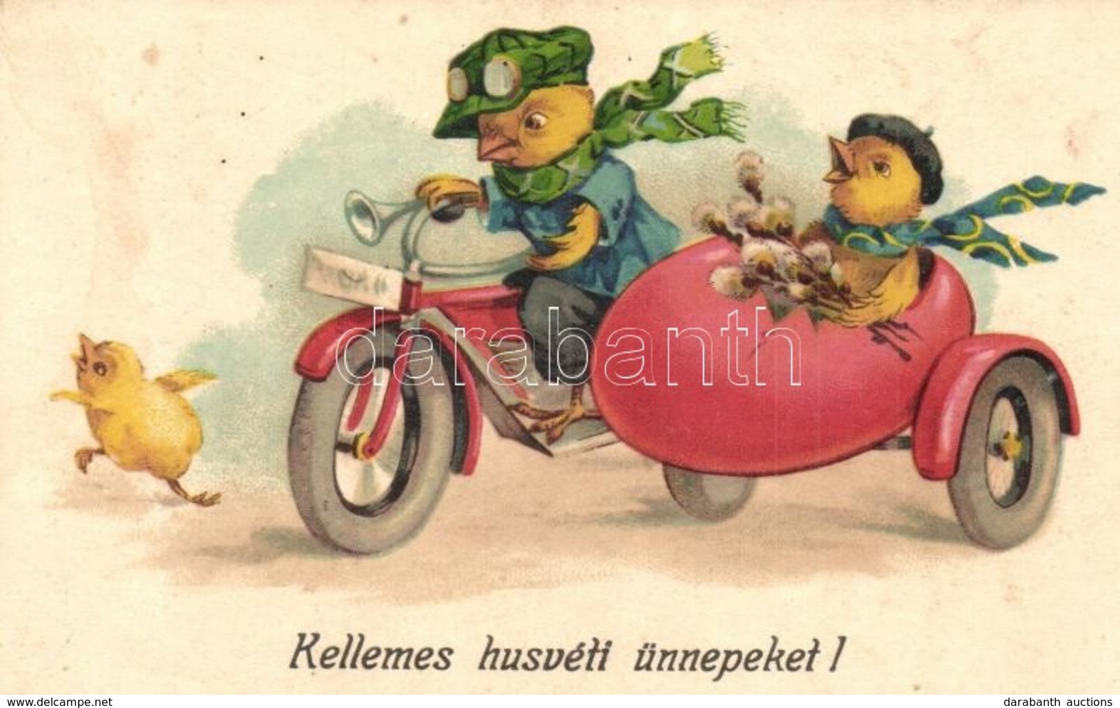 ** T2 Kellemes Húsvéti Ünnepeket! / Easter Greeting Art Postcard With Chicken In Motorbicycle. EAS 1274. Litho - Ohne Zuordnung